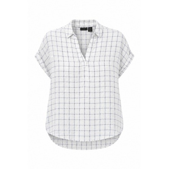 Tahari Tops - Tahari 100% Linen Tunic Top Women S White Check Collared Beachy Resort Lagenlook